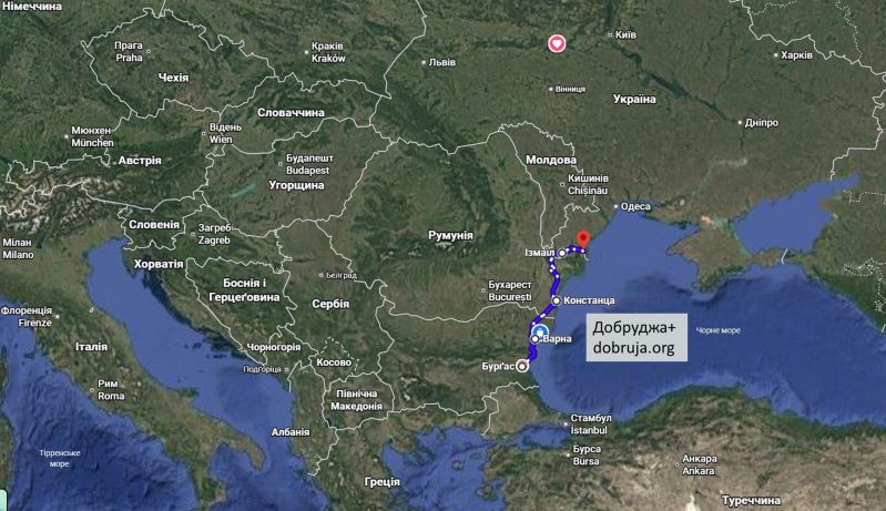 Карта Румунія в центрі, Добруджа плюс автобусний маршрут